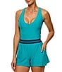 Athena Good Karma Cross Back Swim Romper, Color:Island - Image 1