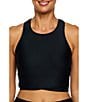 Athena Good Karma Static Solid High Neck Cropped Swim Top - Image 1