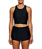 Athena Good Karma Static Solid High Neck Cropped Swim Top - Image 3