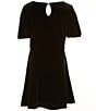 Color:Black - Image 2 - Big Girls 7-16 3/4-Sleeve Lace-Trimmed-Yoke Velvet Fit-And-Flare Dress