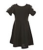 Color:Black - Image 1 - Big Girls 7-16 Batwing-Sleeve Textured-Stripe Fit-And-Flare Dress