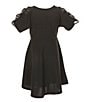 Color:Black - Image 2 - Big Girls 7-16 Batwing-Sleeve Textured-Stripe Fit-And-Flare Dress