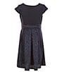 Color:Navy - Image 1 - Big Girls 7-16 Cap-Sleeve Embroidered-Skirted Ponte Fit-And-Flare Dress