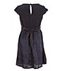 Color:Navy - Image 2 - Big Girls 7-16 Cap-Sleeve Embroidered-Skirted Ponte Fit-And-Flare Dress
