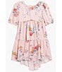 Color:Blush - Image 1 - Big Girls 7-16 Flutter Sleeve Floral-Printed High-Low-Hem Babydoll Dress