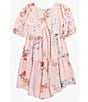 Color:Blush - Image 2 - Big Girls 7-16 Flutter Sleeve Floral-Printed High-Low-Hem Babydoll Dress