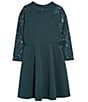 Color:Hunter Green - Image 1 - Big Girls 7-16 Lace Sleeve Ponte Fit-And-Flare Dress