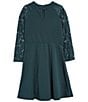 Color:Hunter Green - Image 2 - Big Girls 7-16 Lace Sleeve Ponte Fit-And-Flare Dress
