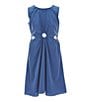 Color:Denim - Image 1 - Big Girls 7-16 Sleeveless Cutout Ring Detailed Fit-And-Flare Dress