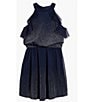 Color:Navy - Image 1 - Big Girls 7-16 Sleeveless Glitter-Accented Fit-And-Flare Dress