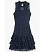 Color:Navy - Image 1 - Big Girls 7-16 Sleeveless Lace Drop-Waist Dress