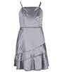 Ava & Yelly Big Girls 7-16 Sleeveless Pearl Strap Asymmetrical-Skirted Satin Babydoll Dress, Color:Grey - Image 1