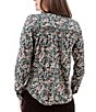 Aventura Amaryllis Floral Print Crew Neck Long Sleeve Smocked Knit Button Front Top, Color:Atlantic Deep - Image 2