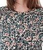 Aventura Amaryllis Floral Print Crew Neck Long Sleeve Smocked Knit Button Front Top, Color:Atlantic Deep - Image 4