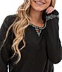 Aventura Arctic Whisper Embroidered Crew Neck V-Notch Raglan Sleeve Top - Image 3