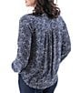 Aventura Autumn Print Woven Ruffle Notch Collar Flowy Peasant Top, Color:Ombre Blue - Image 2