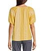 Color:Golden Cream - Image 2 - Belmont Jacquard Woven Split Y-Neck Bubble Sleeve Shirttail Hem Top