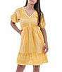 Color:Golden Cream - Image 1 - Belmont V Neckline Short Sleeve Dress