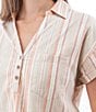Color:Canyon Sun - Image 3 - Breeze Striped Print Short Sleeve Sustainable Hemp Collared Top