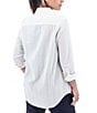 Aventura Colmar Seersucker Collared Neckline 3/4 Roll Tab Sleeve Top, Color:White - Image 2