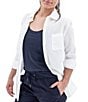 Aventura Colmar Seersucker Collared Neckline 3/4 Roll Tab Sleeve Top, Color:White - Image 3