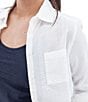 Aventura Colmar Seersucker Collared Neckline 3/4 Roll Tab Sleeve Top, Color:White - Image 4