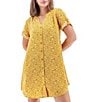 Color:Golden Cream - Image 1 - Dell V-Neck Short Roll-Tab Sleeve Side Pocket Shirttail Hem Button Front Shirt Dress