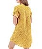 Color:Golden Cream - Image 2 - Dell V-Neck Short Roll-Tab Sleeve Side Pocket Shirttail Hem Button Front Shirt Dress