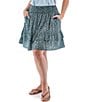 Color:Black Iris - Image 1 - Dell Woven Floral Smocked Waist Ruffle Tiered Hem Pocketed Pull-On Coordinating A-Line Skirt