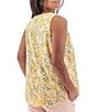 Color:Yellow - Image 2 - Devonne Printed Stitch Detail Organic Cotton Split V-Neck Side Slit Tank Top