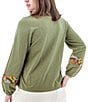 Color:Oil Green - Image 2 - Elsinore Scoop Neckline Embroidered Long Sleeve Top