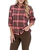 Aventura Fireside Flannel Woven Point Collar 3/4 Sleeve Button front Shirt - Image 1