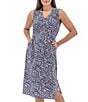 Color:Navy - Image 1 - Fontana Printed V-Neck Sleeveless Tie Waist Side Slit A-Line Midi Dress