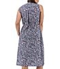 Color:Navy - Image 2 - Fontana Printed V-Neck Sleeveless Tie Waist Side Slit A-Line Midi Dress