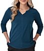 Aventura Juni Organic Cottom Blend Split Neck 3/4 Sleeve Tee - Image 4