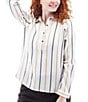 Aventura Kelford Woven Organic Cotton Stripe Print Point Collar Long Raglan Sleeve Popover Top, Color:Gold - Image 3