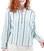 Aventura Kelford Woven Organic Cotton Stripe Print Point Collar Long Raglan Sleeve Popover Top, Color:Blue Skies - Image 1