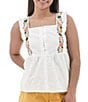 Color:White - Image 1 - Lindale Square Neck Embroidered Straps Sleeveless Blouse