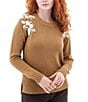 Aventura Lindley Embroidered Ribbed Neck Long Sleeve Sweater, Color:Tobacco Brown - Image 1