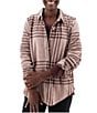 Aventura Luscious Plaid Soft Fleece Point Collar Button Front Shirt, Color:Rose - Image 3