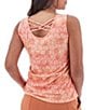 Color:Coral - Image 2 - Printed Stretch Jersey V-Neck Sleeveless Strappy Scoop Back Tank Top