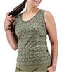 Color:Olive - Image 1 - Printed Stretch Jersey V-Neck Sleeveless Strappy Scoop Back Tank Top