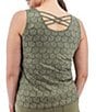 Color:Olive - Image 2 - Printed Stretch Jersey V-Neck Sleeveless Strappy Scoop Back Tank Top