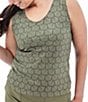 Color:Olive - Image 3 - Printed Stretch Jersey V-Neck Sleeveless Strappy Scoop Back Tank Top