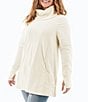Color:Egret - Image 3 - Salerno Cowl Neck Rib Knit Pocketed Long Sleeve Fleece Pullover Top