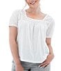 Color:White - Image 1 - Seychelle Embroidered Square Neck Short Sleeve Top