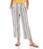 Color:Cashmere Blie - Image 1 - Shoreline Striped Crop Smocked Waist Side Pocket Pull-On Wide Leg Pants