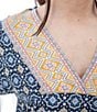 Color:Black Iris - Image 3 - Vernazza Printed Woven V-Neck Dolman Short Sleeve Side Pocket Border Pattern A-Line Dress