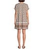 Color:Egret - Image 2 - Vernazza Printed Woven V-Neck Dolman Short Sleeve Side Pocket Border Pattern A-Line Dress