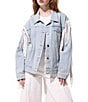 Azalea Wang Alra Fringe Point Collar Button Front Denim Jacket, Color:Denim - Image 1